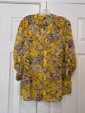 Kut From the Kloth Floral Roll-Up Sleeve Blouse NWOT XL